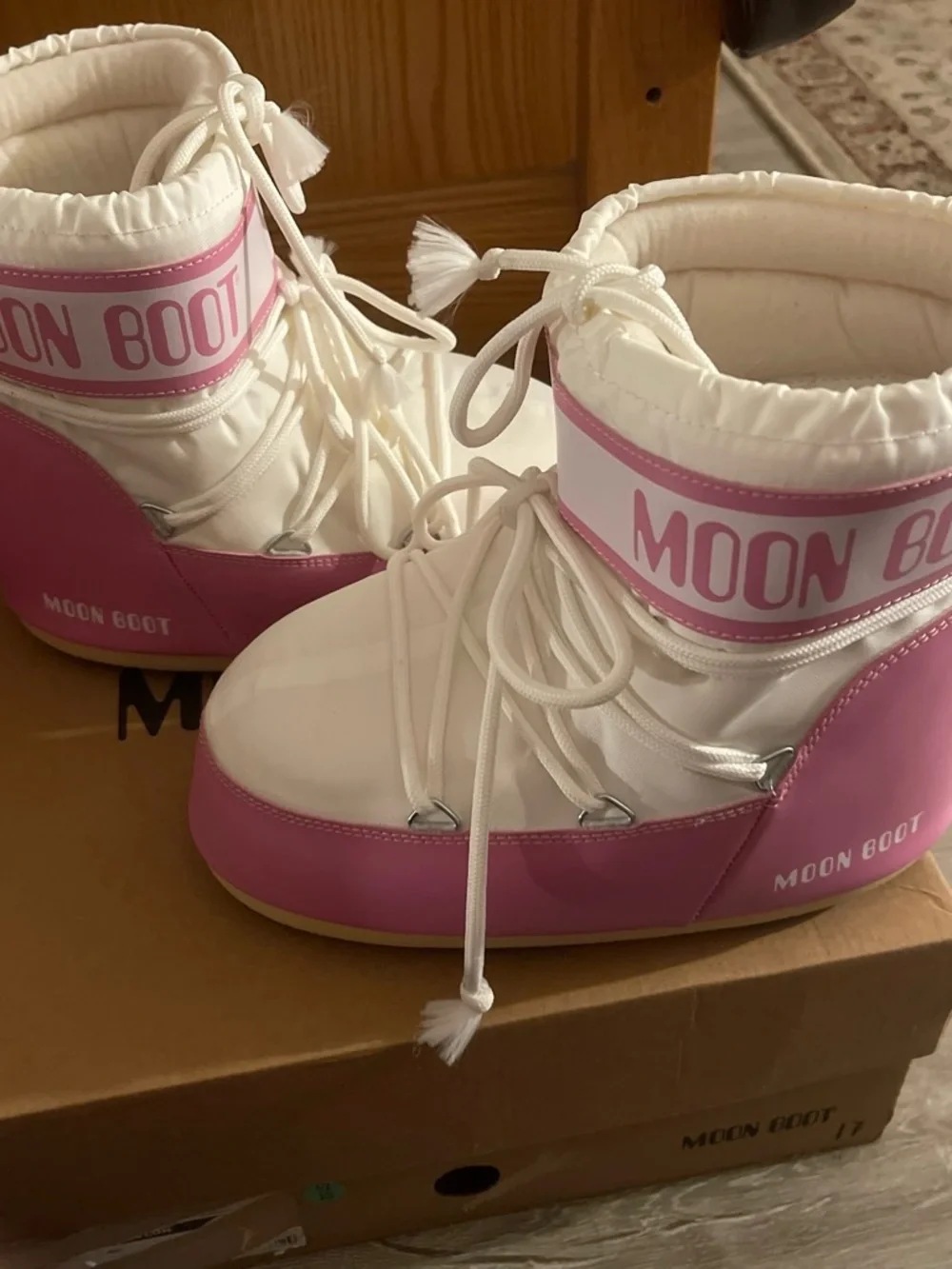 Moon Boot Pink and White Women's Winter Boots